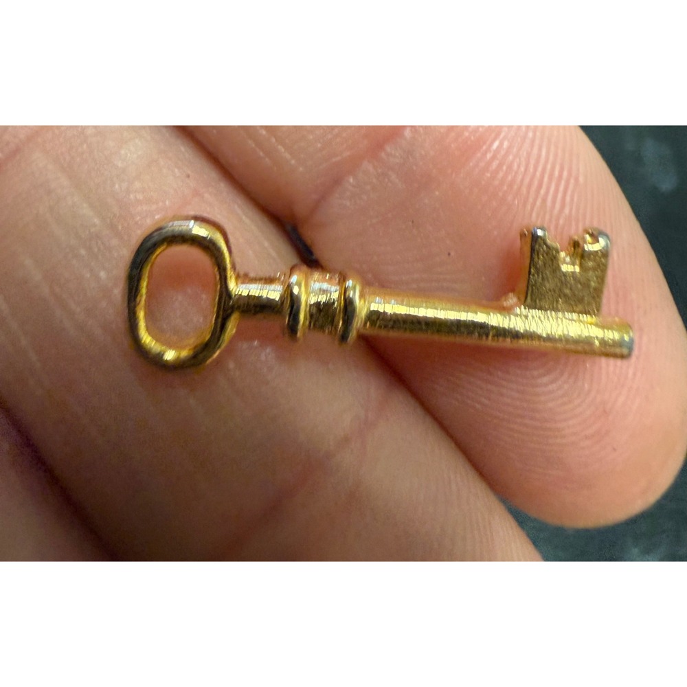 Vintage Gold Tone Skeleton Key Lapel Pin Ballou Regd Miniature Tie Tack